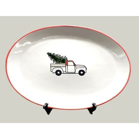 NEW Christmas Serving Platter Plate White Truck Christmas Tree Winter Wonder NWT - Picture 4 of 4